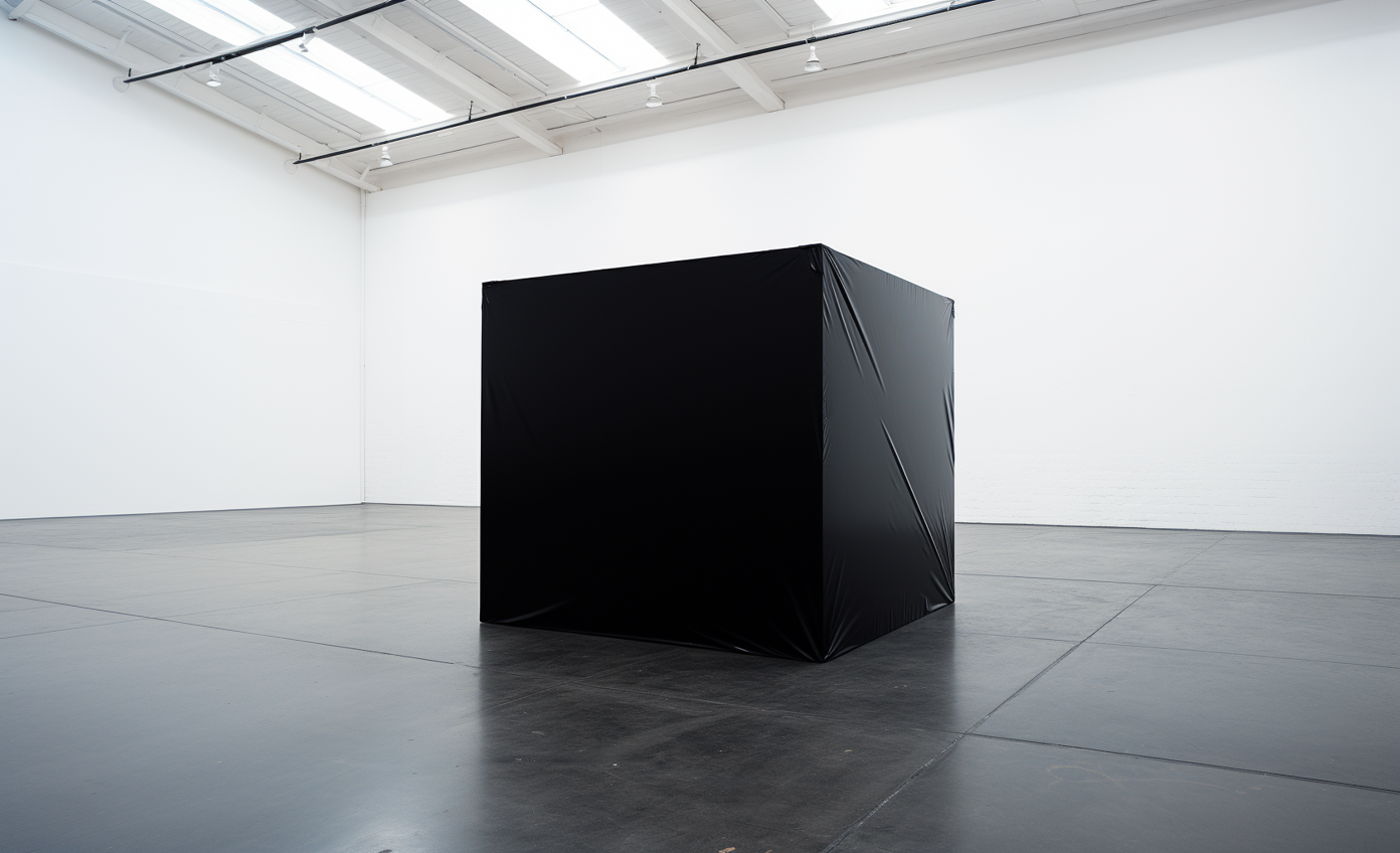 Black Box — a matte black cube installed in a white gallery space